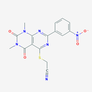 molecular formula C16H12N6O4S B2429288 2-((6,8-Dimethyl-2-(3-nitrophenyl)-5,7-dioxo-5,6,7,8-tetrahydropyrimido[4,5-d]pyrimidin-4-yl)thio)acetonitrile CAS No. 893929-68-5
