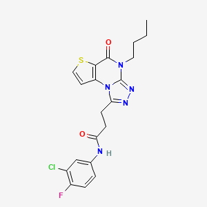 molecular formula C20H19ClFN5O2S B2429305 3-(4-butyl-5-oxo-4,5-dihydrothieno[2,3-e][1,2,4]triazolo[4,3-a]pyrimidin-1-yl)-N-(3-chloro-4-fluorophenyl)propanamide CAS No. 1189734-34-6