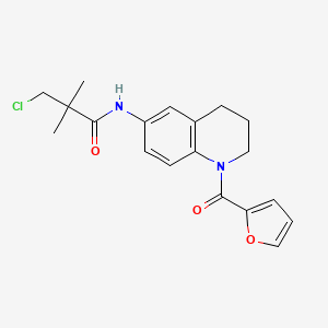 molecular formula C19H21ClN2O3 B2429317 3-chloro-N-[1-(2-furylcarbonyl)-1,2,3,4-tetrahydro-6-quinolinyl]-2,2-dimethylpropanamide CAS No. 1005305-77-0