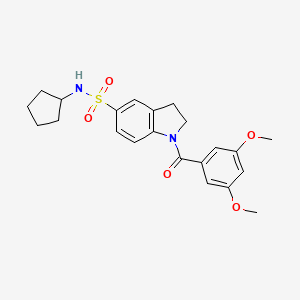 molecular formula C22H26N2O5S B2429323 3,5-二甲氧基苯基 5-[(环戊基氨基)磺酰基]吲哚酮 CAS No. 898657-91-5