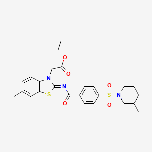 Ethyl 2-[6-methyl-2-[4-(3-methylpiperidin-1-yl)sulfonylbenzoyl]imino-1,3-benzothiazol-3-yl]acetate