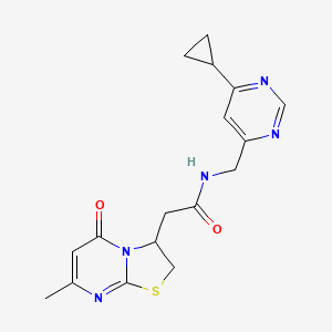 molecular formula C17H19N5O2S B2429357 N-((6-cyclopropylpyrimidin-4-yl)methyl)-2-(7-methyl-5-oxo-3,5-dihydro-2H-thiazolo[3,2-a]pyrimidin-3-yl)acetamide CAS No. 2320220-41-3