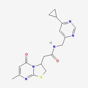 molecular formula C17H19N5O2S B2429357 N-[(6-cyclopropylpyrimidin-4-yl)méthyl]-2-{7-méthyl-5-oxo-2H,3H,5H-[1,3]thiazolo[3,2-a]pyrimidin-3-yl}acétamide CAS No. 2320220-41-3