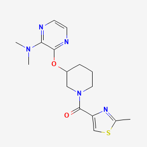 molecular formula C16H21N5O2S B2429365 (3-((3-(Dimethylamino)pyrazin-2-yl)oxy)piperidin-1-yl)(2-methylthiazol-4-yl)methanone CAS No. 2034502-26-4