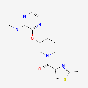 molecular formula C16H21N5O2S B2429365 (3-((3-(Diméthylamino)pyrazin-2-yl)oxy)pipéridin-1-yl)(2-méthylthiazol-4-yl)méthanone CAS No. 2034502-26-4