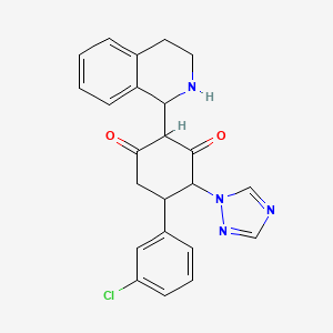 molecular formula C23H21ClN4O2 B2429373 5-(3-chlorophenyl)-2-(1,2,3,4-tetrahydro-1-isoquinolinyl)-4-(1H-1,2,4-triazol-1-yl)-1,3-cyclohexanedione CAS No. 1005068-80-3