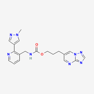 molecular formula C19H20N8O2 B2429375 3-([1,2,4]三唑并[1,5-a]嘧啶-6-基)丙基((2-(1-甲基-1H-吡唑-4-基)吡啶-3-基)甲基)氨基甲酸酯 CAS No. 2034268-85-2