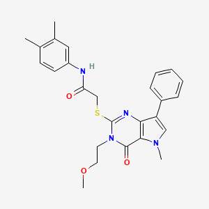 molecular formula C26H28N4O3S B2429386 N-(3,4-dimethylphenyl)-2-((3-(2-methoxyethyl)-5-methyl-4-oxo-7-phenyl-4,5-dihydro-3H-pyrrolo[3,2-d]pyrimidin-2-yl)thio)acetamide CAS No. 1111998-46-9