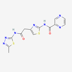molecular formula C13H11N7O2S2 B2429391 N-(4-(2-((5-methyl-1,3,4-thiadiazol-2-yl)amino)-2-oxoethyl)thiazol-2-yl)pyrazine-2-carboxamide CAS No. 1207049-96-4