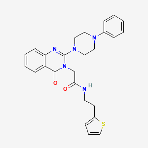 molecular formula C26H27N5O2S B2429405 2-(4-oxo-2-(4-phenylpiperazin-1-yl)quinazolin-3(4H)-yl)-N-(2-(thiophen-2-yl)ethyl)acetamide CAS No. 1428359-25-4
