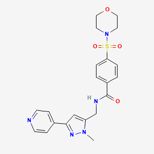 molecular formula C21H23N5O4S B2429406 N-[(2-Methyl-5-pyridin-4-ylpyrazol-3-yl)methyl]-4-morpholin-4-ylsulfonylbenzamide CAS No. 2319719-18-9