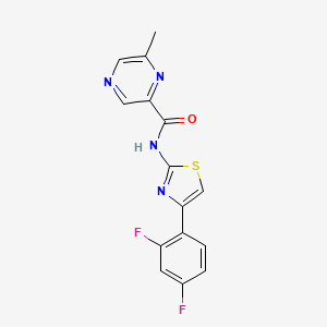 molecular formula C15H10F2N4OS B2429409 N-[4-(2,4-Difluorophenyl)-1,3-thiazol-2-yl]-6-methylpyrazine-2-carboxamide CAS No. 2415490-13-8