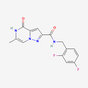 molecular formula C15H12F2N4O2 B2429500 N-(2,4-difluorobenzyl)-6-methyl-4-oxo-4,5-dihydropyrazolo[1,5-a]pyrazine-2-carboxamide CAS No. 1775470-97-7