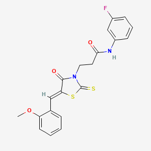 molecular formula C20H17FN2O3S2 B2429501 N-(3-氟苯基)-3-[(5Z)-5-[(2-甲氧基苯基)亚甲基]-4-氧代-2-硫代亚甲基-1,3-噻唑烷-3-基]丙酰胺 CAS No. 681480-05-7