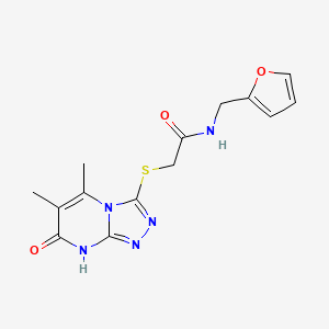 molecular formula C14H15N5O3S B2429504 2-((5,6-dimethyl-7-oxo-7,8-dihydro-[1,2,4]triazolo[4,3-a]pyrimidin-3-yl)thio)-N-(furan-2-ylmethyl)acetamide CAS No. 891131-42-3