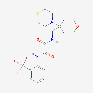 molecular formula C19H24F3N3O3S B2429508 N-[(4-Thiomorpholin-4-yloxan-4-yl)methyl]-N'-[2-(trifluoromethyl)phenyl]oxamide CAS No. 2415623-51-5