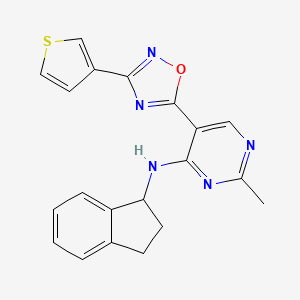 molecular formula C20H17N5OS B2429522 N-(2,3-dihydro-1H-inden-1-yl)-2-methyl-5-(3-(thiophen-3-yl)-1,2,4-oxadiazol-5-yl)pyrimidin-4-amine CAS No. 2034571-51-0
