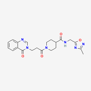 molecular formula C21H24N6O4 B2429531 N-((3-甲基-1,2,4-恶二唑-5-基)甲基)-1-(3-(4-氧代喹唑啉-3(4H)-基)丙酰基)哌啶-4-甲酰胺 CAS No. 1334373-14-6