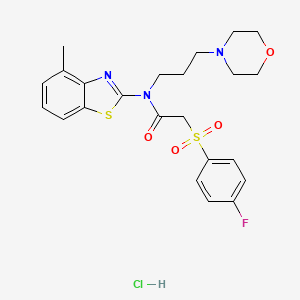 molecular formula C23H27ClFN3O4S2 B2429540 2-((4-fluorophenyl)sulfonyl)-N-(4-methylbenzo[d]thiazol-2-yl)-N-(3-morpholinopropyl)acetamide hydrochloride CAS No. 1177566-36-7