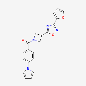 molecular formula C20H16N4O3 B2429550 (4-(1H-pyrrol-1-yl)phenyl)(3-(3-(furan-2-yl)-1,2,4-oxadiazol-5-yl)azetidin-1-yl)methanone CAS No. 1428362-27-9