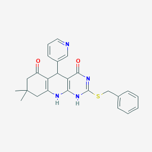 molecular formula C25H24N4O2S B242956 2-benzylsulfanyl-8,8-dimethyl-5-pyridin-3-yl-5,7,9,10-tetrahydro-1H-pyrimido[4,5-b]quinoline-4,6-dione 