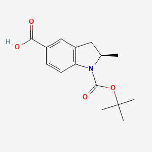 molecular formula C15H19NO4 B2429562 (2R)-2-Methyl-1-[(2-methylpropan-2-yl)oxycarbonyl]-2,3-dihydroindole-5-carboxylic acid CAS No. 2550997-67-4