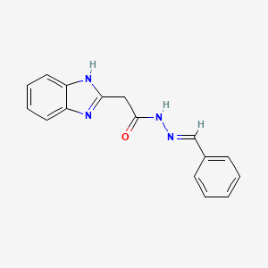 molecular formula C16H14N4O B2429566 (E)-2-(1H-benzo[d]imidazol-2-yl)-N'-benzylideneacetohydrazide CAS No. 19731-21-6