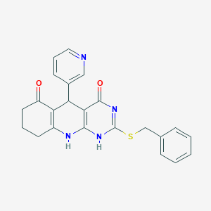 molecular formula C23H20N4O2S B242959 2-benzylsulfanyl-5-pyridin-3-yl-1,5,7,8,9,10-hexahydropyrimido[4,5-b]quinoline-4,6-dione 