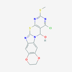 4-Chloro-2-(methylsulfanyl)-9,10-dihydro-5h-[1,4]dioxino[2,3-f]pyrimido[5',4':5,6][1,3]thiazino[3,2-a]benzimidazol-5-ol