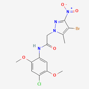molecular formula C14H14BrClN4O5 B2429720 2-(4-bromo-5-methyl-3-nitro-1H-pyrazol-1-yl)-N-(4-chloro-2,5-dimethoxyphenyl)acetamide CAS No. 353455-61-5