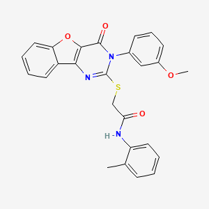 molecular formula C26H21N3O4S B2429728 2-((3-(3-methoxyphenyl)-4-oxo-3,4-dihydrobenzofuro[3,2-d]pyrimidin-2-yl)thio)-N-(o-tolyl)acetamide CAS No. 872208-16-7