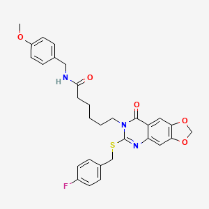 6-(6-{[(4-fluorophenyl)methyl]sulfanyl}-8-oxo-2H,7H,8H-[1,3]dioxolo[4,5-g]quinazolin-7-yl)-N-[(4-methoxyphenyl)methyl]hexanamide