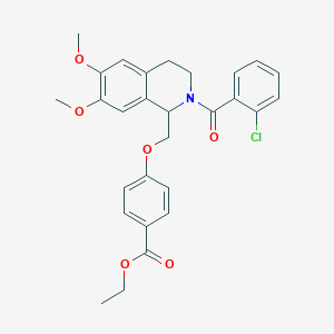 molecular formula C28H28ClNO6 B2429747 Ethyl 4-[[2-(2-chlorobenzoyl)-6,7-dimethoxy-3,4-dihydro-1H-isoquinolin-1-yl]methoxy]benzoate CAS No. 449766-62-5