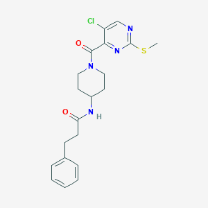 molecular formula C20H23ClN4O2S B2429765 N-{1-[5-chloro-2-(methylsulfanyl)pyrimidine-4-carbonyl]piperidin-4-yl}-3-phenylpropanamide CAS No. 1147670-07-2