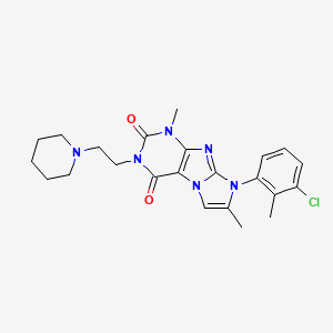 molecular formula C23H27ClN6O2 B2429777 8-(3-chloro-2-methylphenyl)-1,7-dimethyl-3-(2-(piperidin-1-yl)ethyl)-1H-imidazo[2,1-f]purine-2,4(3H,8H)-dione CAS No. 887214-84-8