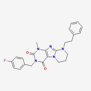 molecular formula C24H24FN5O2 B2429792 3-(4-氟苄基)-1-甲基-9-苯乙基-6,7,8,9-四氢嘧啶并[2,1-f]嘌呤-2,4(1H,3H)-二酮 CAS No. 877622-46-3