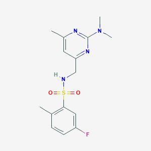 molecular formula C15H19FN4O2S B2429806 N-((2-(dimethylamino)-6-methylpyrimidin-4-yl)methyl)-5-fluoro-2-methylbenzenesulfonamide CAS No. 1797814-75-5