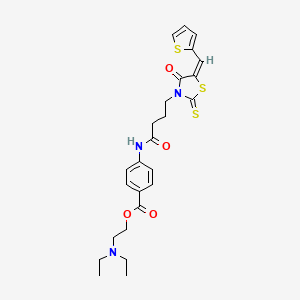 (E)-2-(diethylamino)ethyl 4-(4-(4-oxo-5-(thiophen-2-ylmethylene)-2-thioxothiazolidin-3-yl)butanamido)benzoate