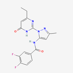 molecular formula C17H15F2N5O2 B2429830 N-(1-(4-ethyl-6-oxo-1,6-dihydropyrimidin-2-yl)-3-methyl-1H-pyrazol-5-yl)-3,4-difluorobenzamide CAS No. 1004389-45-0