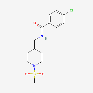 molecular formula C14H19ClN2O3S B2429842 4-chloro-N-((1-(methylsulfonyl)piperidin-4-yl)methyl)benzamide CAS No. 1235657-28-9