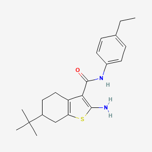 molecular formula C21H28N2OS B2429852 2-amino-6-tert-butyl-N-(4-ethylphenyl)-4,5,6,7-tetrahydro-1-benzothiophene-3-carboxamide CAS No. 588714-57-2
