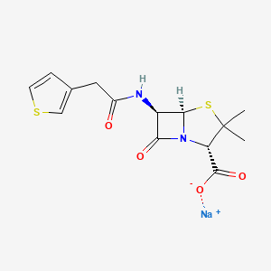 molecular formula C14H15N2NaO4S2 B2429897 Sodium (2S,5R,6R)-3,3-dimethyl-7-oxo-6-[2-(thiophen-3-yl)acetamido]-4-thia-1-azabicyclo[3.2.0]heptane-2-carboxylate CAS No. 1807901-41-2