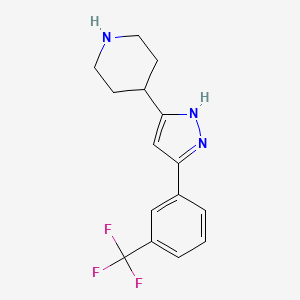 molecular formula C15H16F3N3 B2429912 4-{5-[3-(trifluoromethyl)phenyl]-1H-pyrazol-3-yl}piperidine CAS No. 1030385-98-8