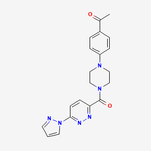 molecular formula C20H20N6O2 B2429920 1-(4-(4-(6-(1H-吡唑-1-基)吡啶嗪-3-羰基)哌嗪-1-基)苯基)乙酮 CAS No. 1351604-78-8