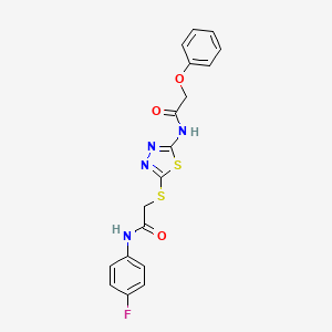 molecular formula C18H15FN4O3S2 B2429944 N-(4-fluorophenyl)-2-((5-(2-phenoxyacetamido)-1,3,4-thiadiazol-2-yl)thio)acetamide CAS No. 392297-39-1