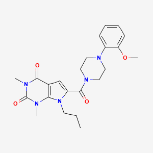 molecular formula C23H29N5O4 B2429948 6-(4-(2-methoxyphenyl)piperazine-1-carbonyl)-1,3-dimethyl-7-propyl-1H-pyrrolo[2,3-d]pyrimidine-2,4(3H,7H)-dione CAS No. 1040656-25-4