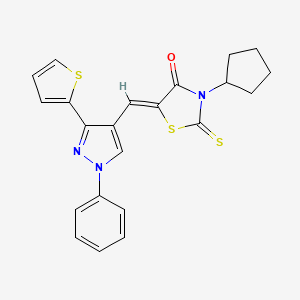 molecular formula C22H19N3OS3 B2429965 (Z)-3-cyclopentyl-5-((1-phenyl-3-(thiophen-2-yl)-1H-pyrazol-4-yl)methylene)-2-thioxothiazolidin-4-one CAS No. 956201-46-0