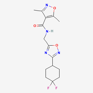 molecular formula C15H18F2N4O3 B2429992 N-((3-(4,4-difluorocyclohexyl)-1,2,4-oxadiazol-5-yl)methyl)-3,5-dimethylisoxazole-4-carboxamide CAS No. 2034518-40-4