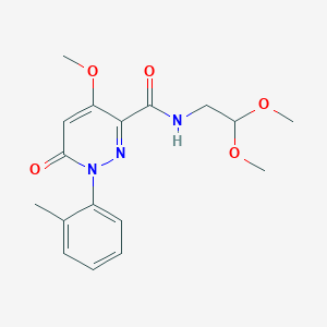 molecular formula C17H21N3O5 B2430006 N-(2,2-二甲氧基乙基)-4-甲氧基-1-(2-甲基苯基)-6-氧代吡啶并嘧啶-3-甲酰胺 CAS No. 921786-64-3