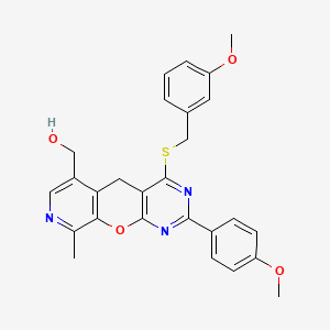 (4-((3-methoxybenzyl)thio)-2-(4-methoxyphenyl)-9-methyl-5H-pyrido[4',3':5,6]pyrano[2,3-d]pyrimidin-6-yl)methanol